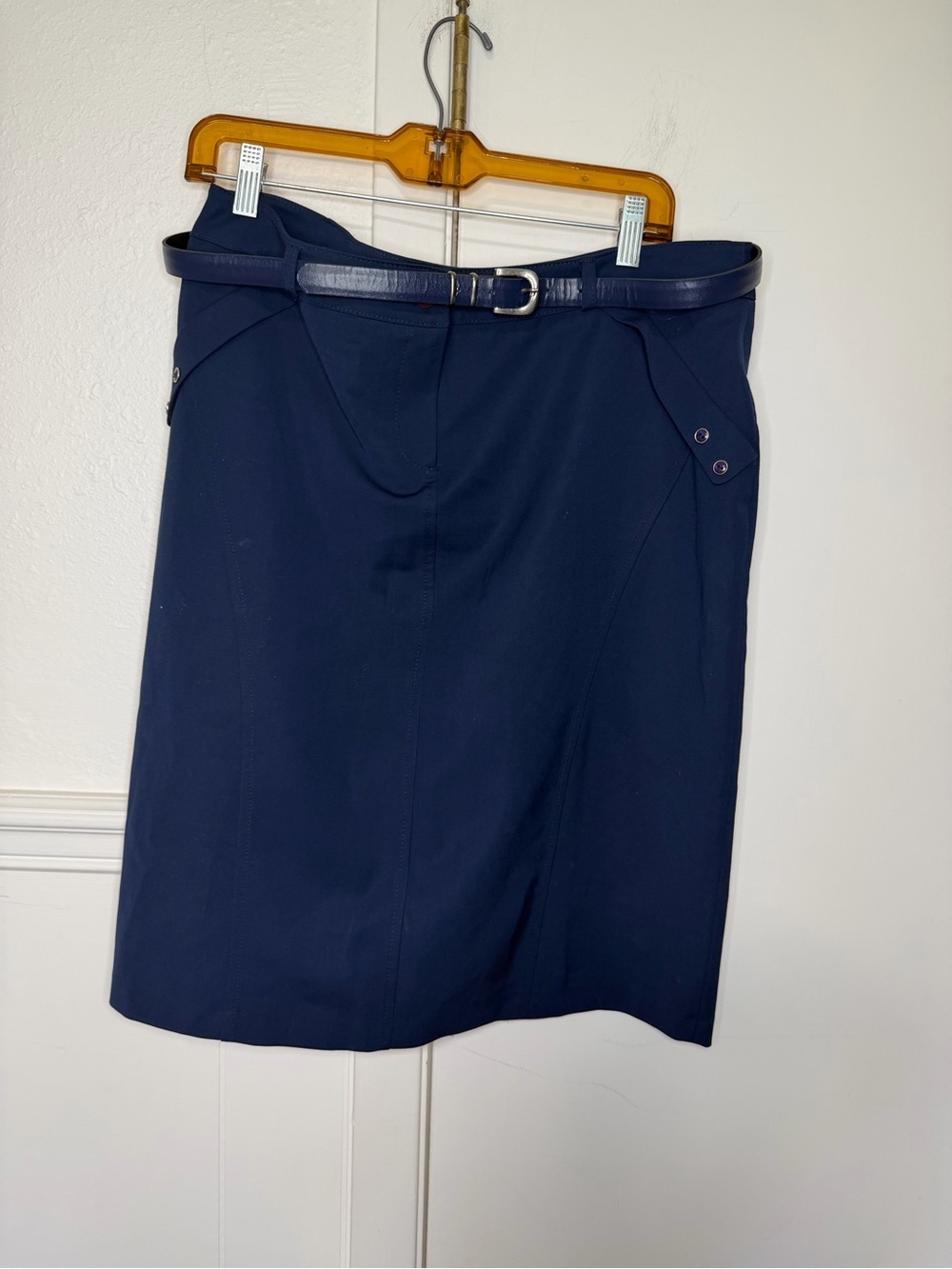 Fusion Classic Navy Belted Pencil Skirt - Women's Tailored Workwear 14